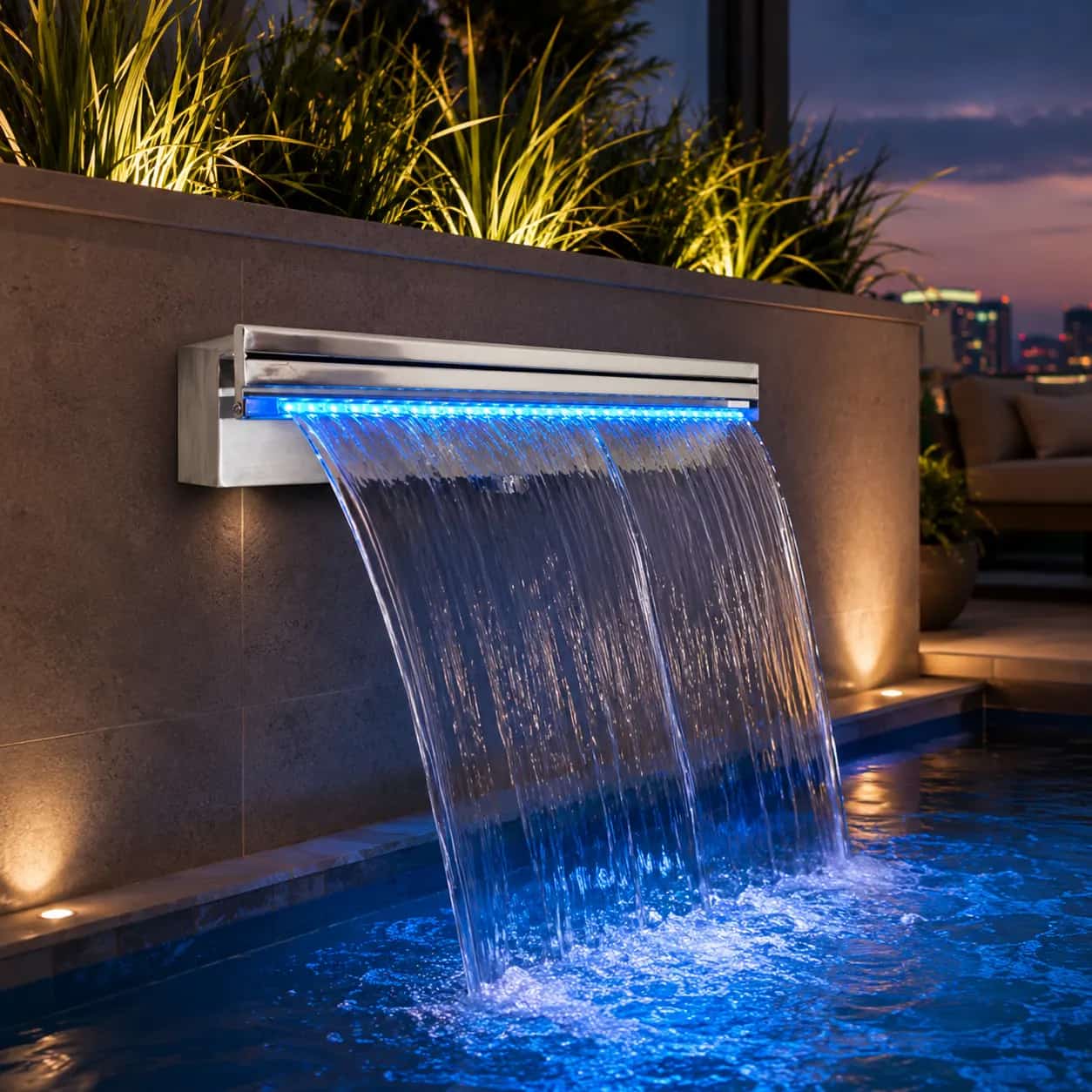 Cascata Embutir Lâmina Curta com LED