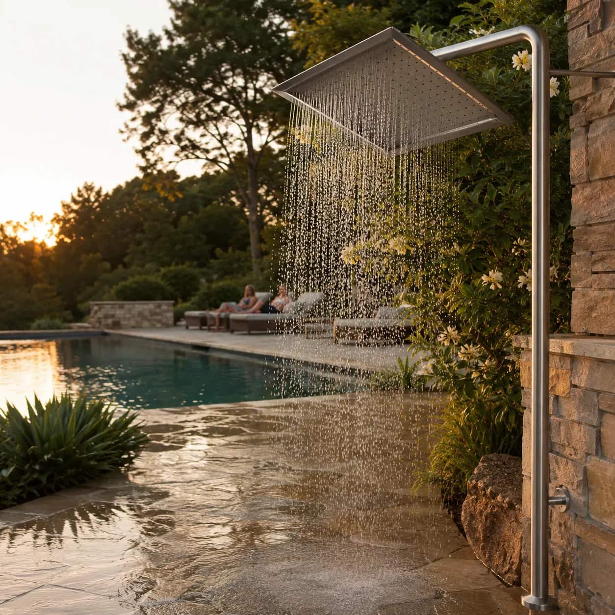 Ducha de inox quadrada tipo chuva para piscina