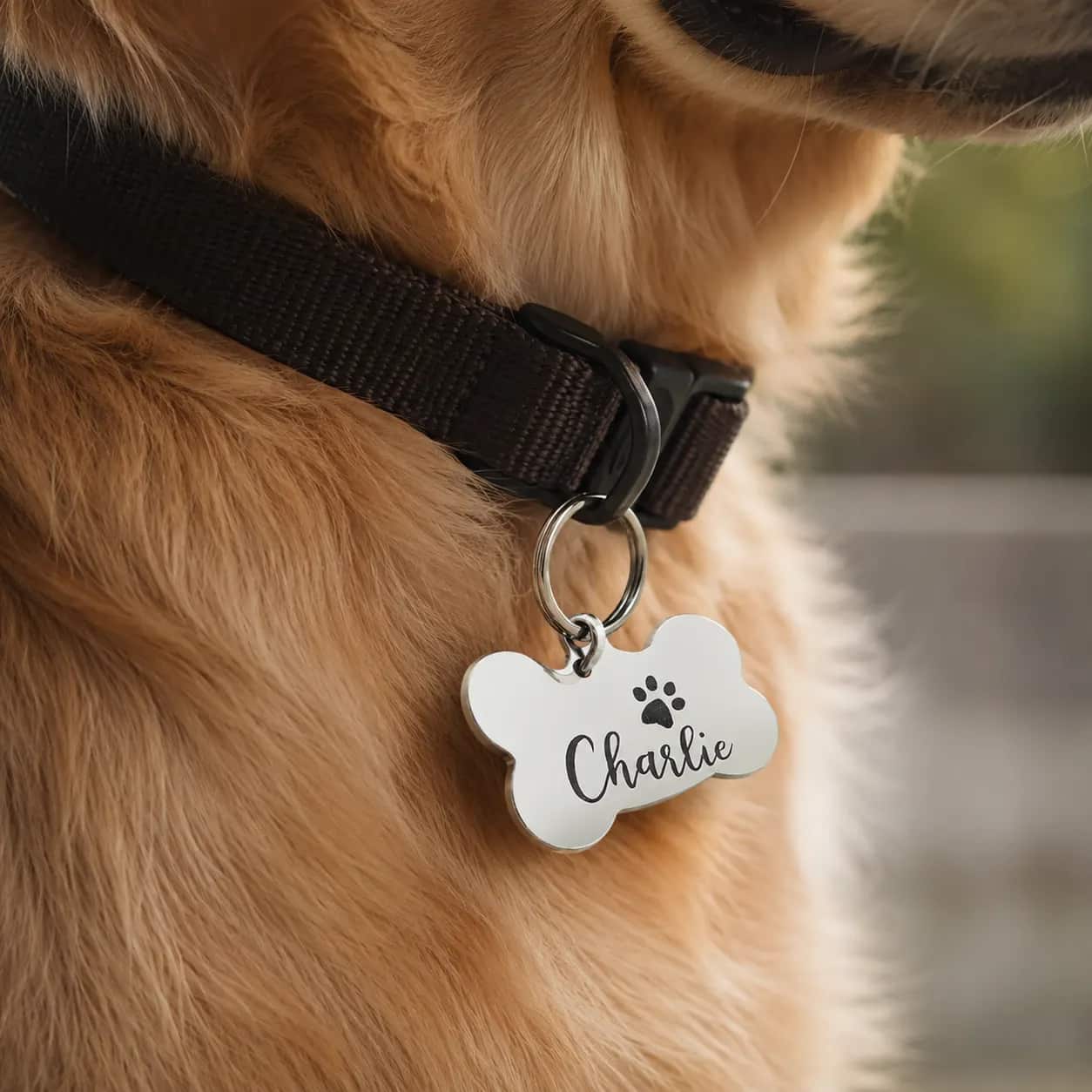 Placa de identificação pet em aço inox 304 formato osso com gravação de nome