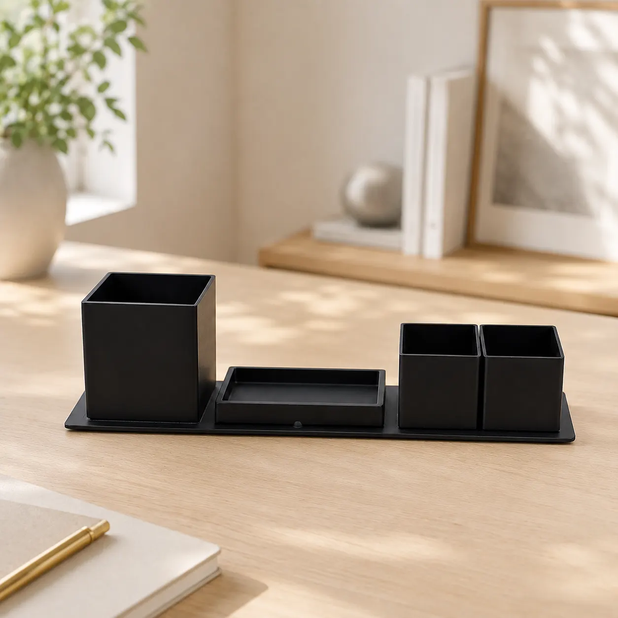 Porta-canetas em aço inox 304 organizador de mesa personalizado preto