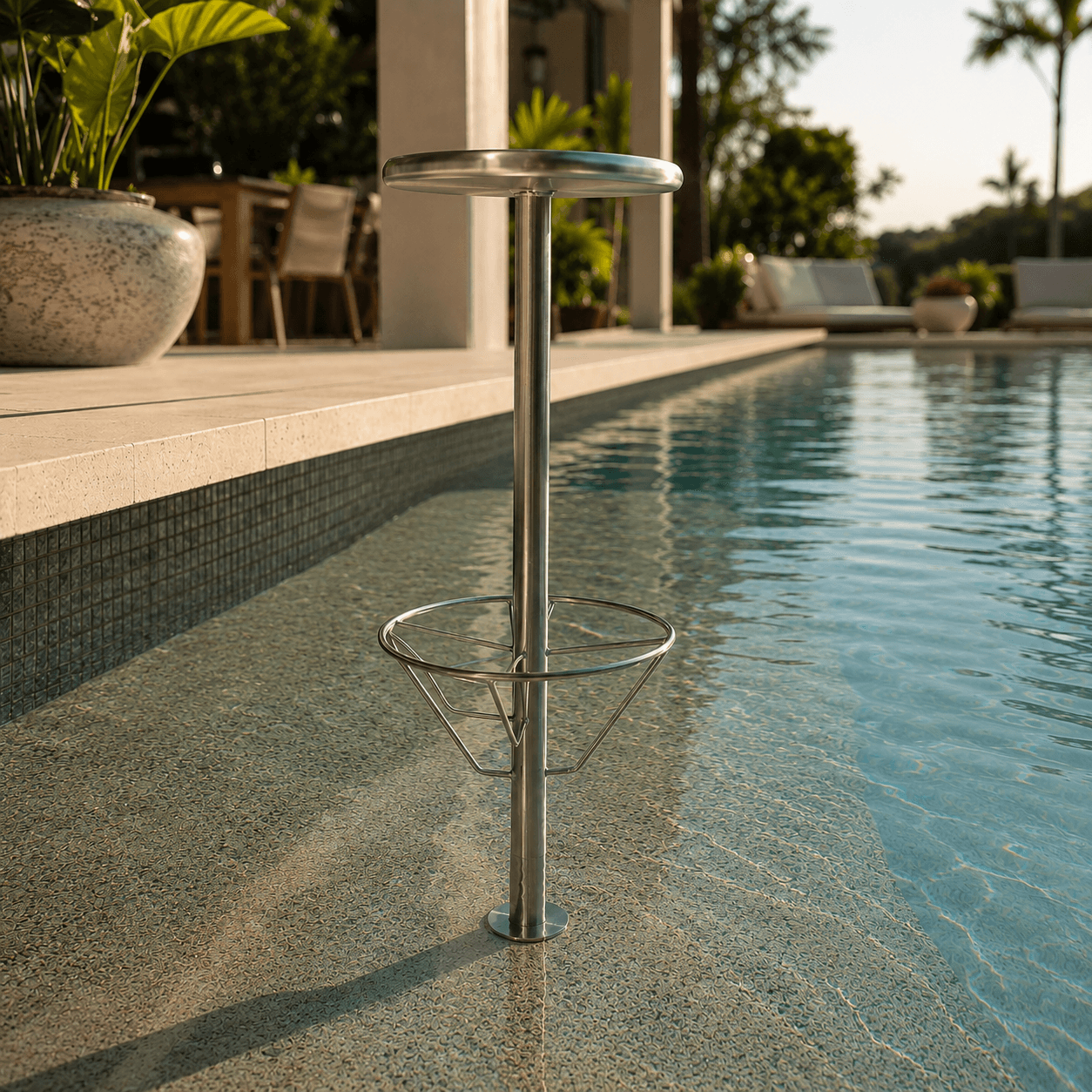 Banco pedestal em aço inox 304 para piscina inoxa